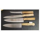 4 wooden handle stainless steel knives.