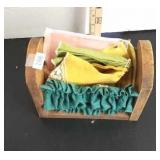 Wooden Napkin Holder & Cloth Napkins.