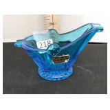 Blue Glass Coal Bucket Ashtray