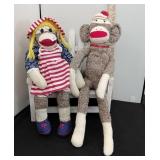 Sock Monkey Couple on Bench