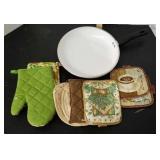 Lot of Pot Holders and skillet