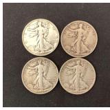 4 walking liberty halves, very good