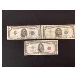 (2) $5 silver certificates