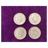 4 JFK half dollars (2) 1965, (1) 1967 and (1) 1968