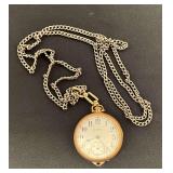Ladies Elgin open face 15 jewel pocket watch on chain