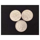 3 Peace silver dollars