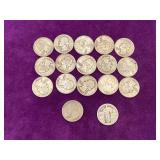 16 Washington silver quarters