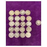20 Mercury dimes and 1 Barber dime