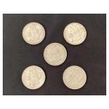 (5) 1921D Morgan silver dollars
