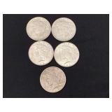 5 Peace silver dollars