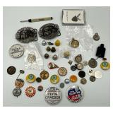 Pair of Smith Co. State Bank belt buckles, 332 & 336/500, thimbles