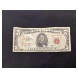 U.S. Note red seal $5 series 1963