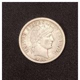 1901 Barber dime, very fine