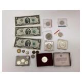 Mexican silver dollar, buffalo nickel, steel pennies