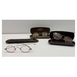 3 pairs of vintage glasses with cases