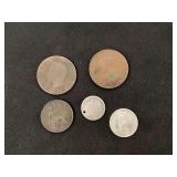 1853 half dime with arrows with hole, Canadian 1966 silver dime