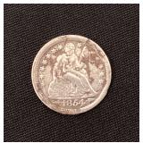 1854O seated dime with arrows
