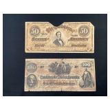 $100 and $50 facsimile confederate bills