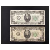 (2)1934 Federal Reserve $20 bills St. Louis and Chicago