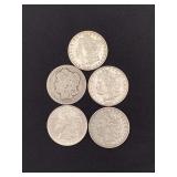 5 Morgan silver dollars
