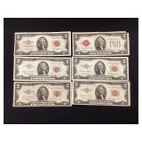 (6) $2 red seal Monticello backs