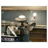 3 clamp on lights and a lamp