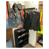 Motorcycle memorabilia and book shelf