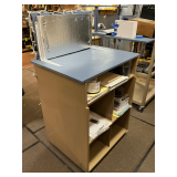 Wooden production cart with casters with Christmas lights