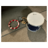Cow bell, tom tom drum and tambourines