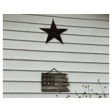 Metal star, wooden flag, 18' T trellis