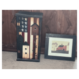 Primitive cabinet 18 1/2' T and American Folk Art  framed print