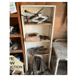 Wooden shelf, barn hinges, scissor jack