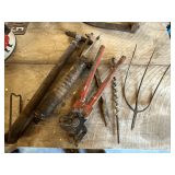 Grease guns, drill bits, crimpers, 3-tine pitchfork head, etc.