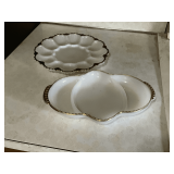 Milk glass egg plate and divided dish.