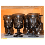 9 smoked stemmed glasses, 6 1/2' T