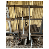 Long handled tools, shovels, post hole digger, rakes