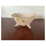 Footed satin glass bowl, hand painted, 8' W.