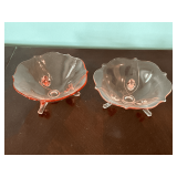 Pair of pink depression footed bowls, up to 6 1/2' T.
