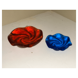 Pair of art glass ashtrays