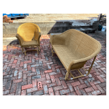 Glider, 54' W, glider chair, glass top table