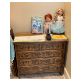 5-drawer chest and contents, 36' W x 18' D x 31' T, burn mark in top of chest