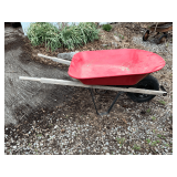 Metal red wheel barrow, 36' L x 8' D