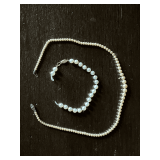 Pearl necklace with sterling clasp, 17 1/2' L, pearl (knotted between) bracelet (broken) 8' L with 14K clasp