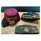 Hats, Moolah , 32nd degree Scottish, VFW with pins, etc.