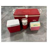 Igloo cooler, water jug and mini cooler