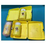 Pair of The California Raisins plastic lunch boxes with thermos
