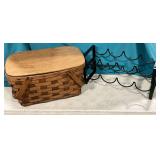 Picnic basket and metal wine rack
