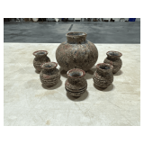 Decorative ceramic planter and matching cups