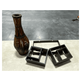 Wooden shadow box and decorative vase