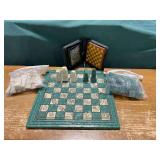 Chess set 13 1/2" x 13 1/2" and travel chess set.